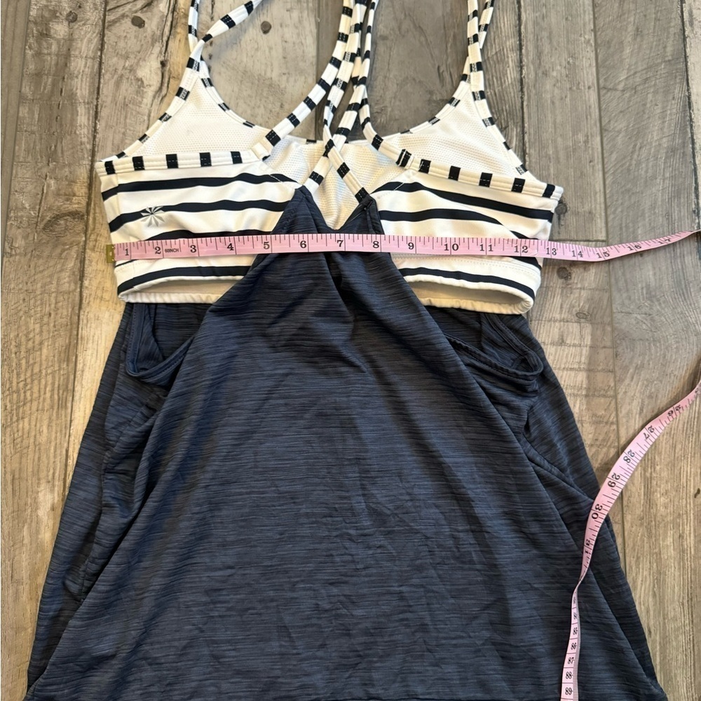 Athleta Navy Blue & White Hyper Stripe Energize Athletic Tank Top Small - Picture 8 of 9